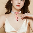 thumbnail image 5 of Zhourta Halloween Pearl Fringe Jewelry Set Red Bracelet Necklace Earrings Gift for Grandma Mom Daughter Girlfriend, 5 of 6
