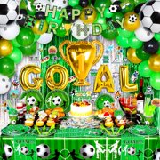 280 PCS Soccer Party Decorations, Soccer Themed Birthday Party Supplies Includes Soccer Balloons, Curtains, Happy Birthday Banner, Tablecloth, Plates, Napkins, Cake Toppers for Boys Sport Party