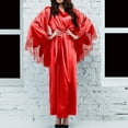 thumbnail image 2 of Lindreshi Lingerie Sets for Women Women Lace Satin Kimono Long Robe Bathrobe Lingerie Sleepwear Belt Pajamas, 2 of 9