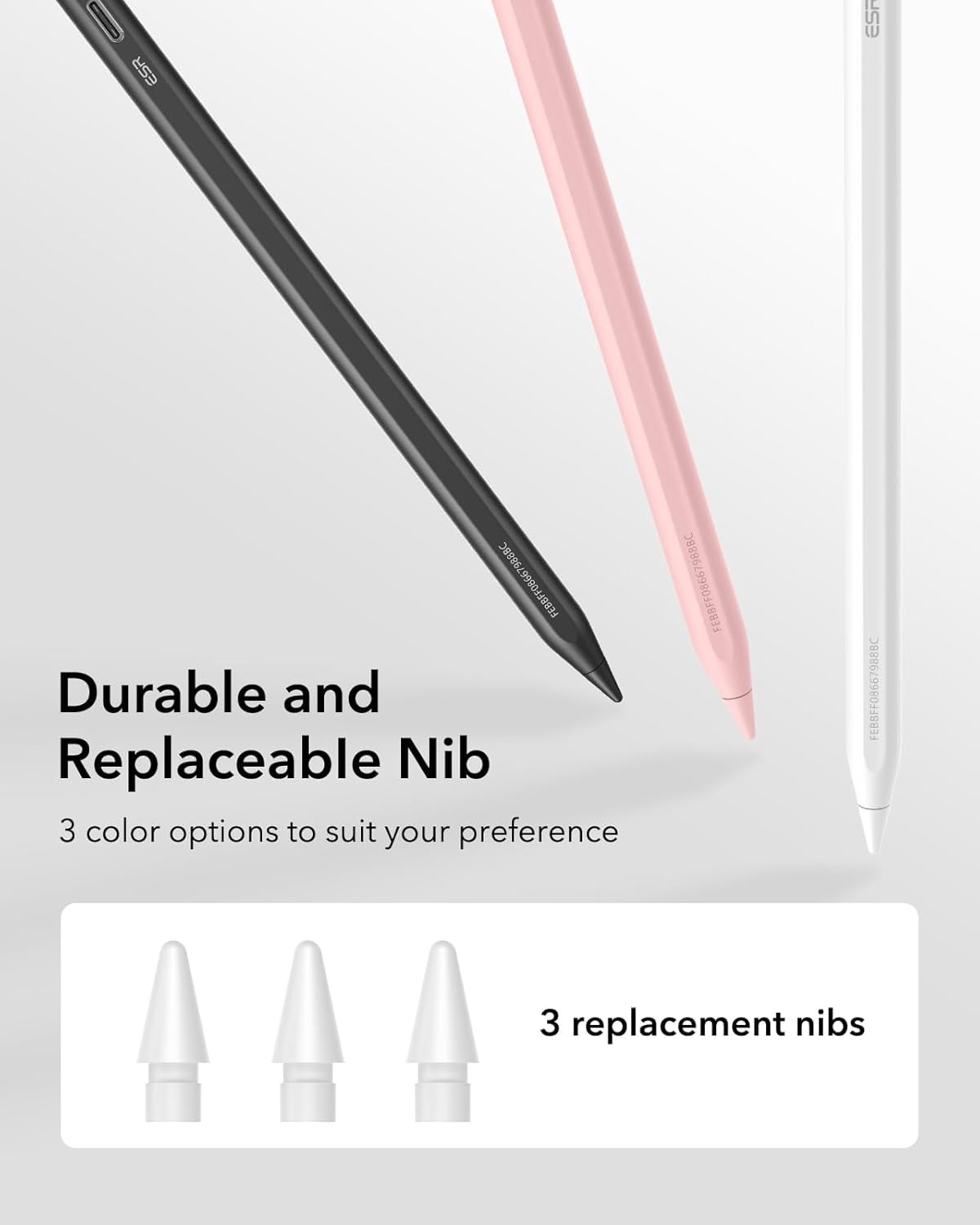 ESR Geo Digital Pencil Compatible with Apple iPad 2018-2026 (A16/10/9/8, Air 13/11, Pro 12.9/13/11, Mini 7/6/5), Find My & Easy Shortcuts, White (No Wireless Charging)