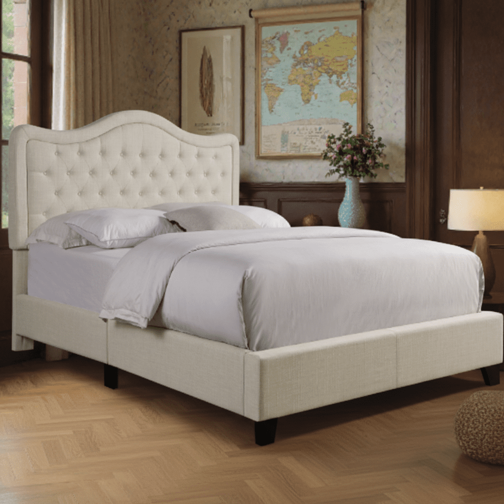 BSHTI Livingroom Modern Twin Size Metal Platform Bed Frame with Upholstered Headboard and wood slats support for Livingroom, Box Spring Required
