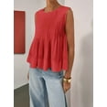 thumbnail image 3 of Womens Summer Pleated Peplum Sleeveless Blouse Tank Tops Round Neck Y2K Babydoll Blouse Shirt Red XS, 3 of 7