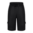 thumbnail image 4 of Men's Sports Cotton Linen Casual Loose Shorts, Multi-pocket Straight Leg Cargo Shorts for Spring Summer and Outdoor Work,Black,3XL, 4 of 8