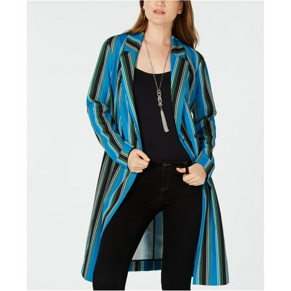 I.N.C Womens Striped Long Belted Trench Coat, Multicoloured, X-Small