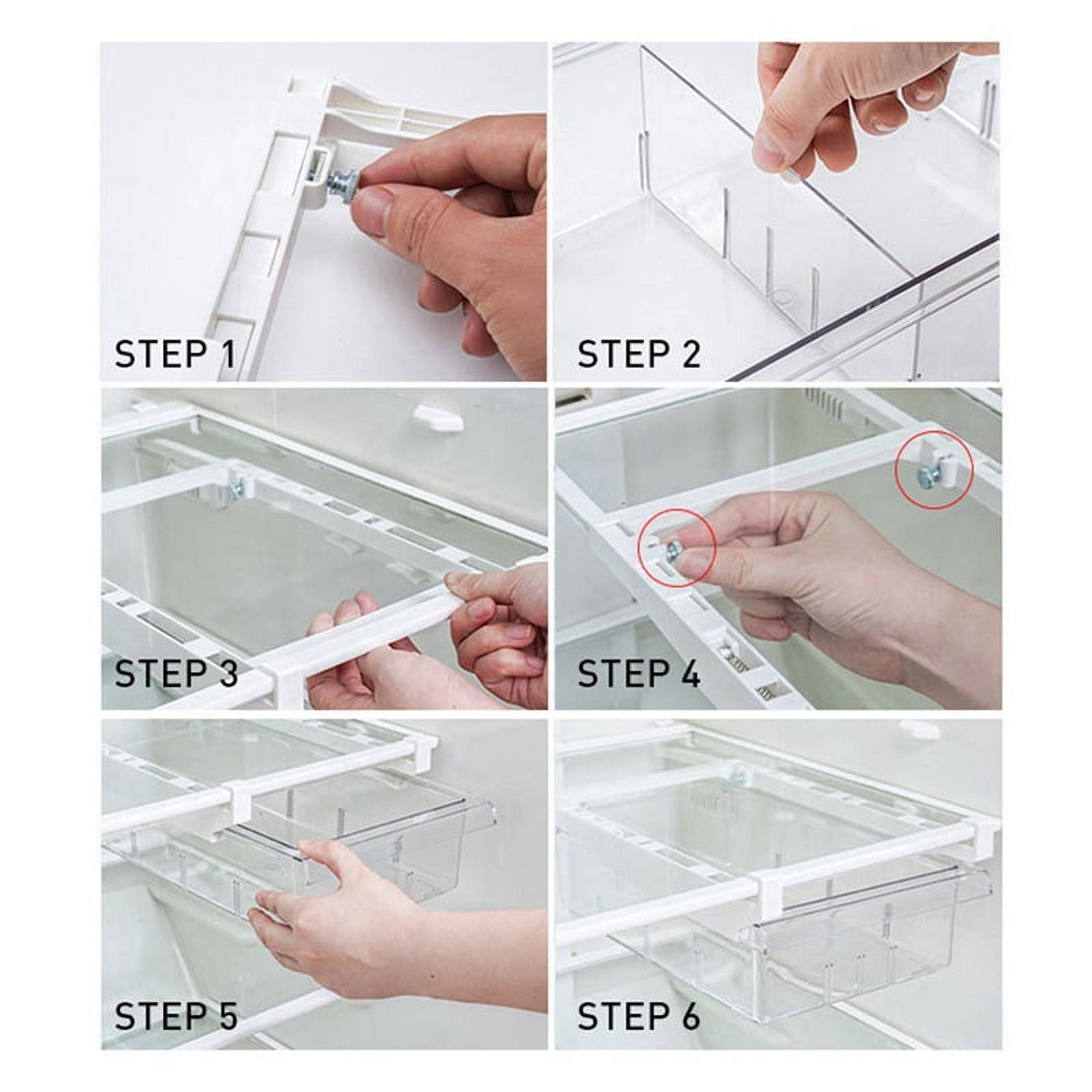 Refrigerator Organizer Bins, Pull-out Fridge Storage Drawer, Freely Pullable Storage Box with Divided Sections Fit for Fridge Shelf Under