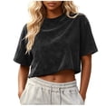 thumbnail image 2 of SAWOBUUN Women Crop Tops Acid Wash Short Sleeve T shirt Casual Trendy Comfy Y2K Summer Basic Tees, 2 of 6