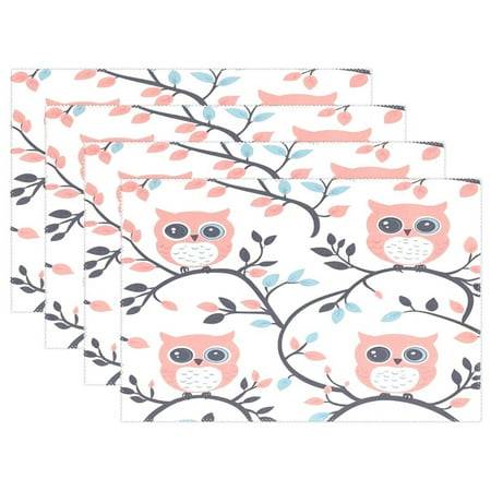 

Cute Cartoon Bird 4-Piece 12x18in Heat-Proof Place Mats Set Non-Slip for Family Dining