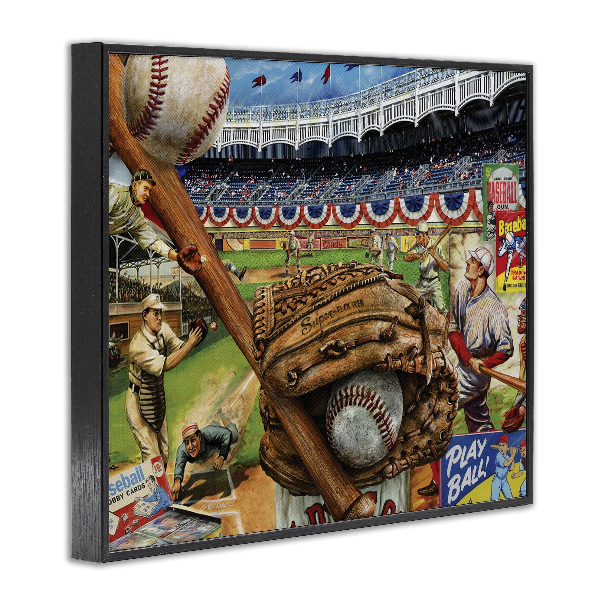Stupell Industries Baseball Sports Collage Sports Painting Black Framed Art Print Wall Art, 14 x 11