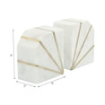 thumbnail image 5 of Geometric Book Ends for Home Decor - Modern Marble Bookends with Brass Inlay for Bookshelf Decor, Office, or Desk Accessories - Accent Display for Home Library - Set of 2, 5", White & Gold, 5 of 9
