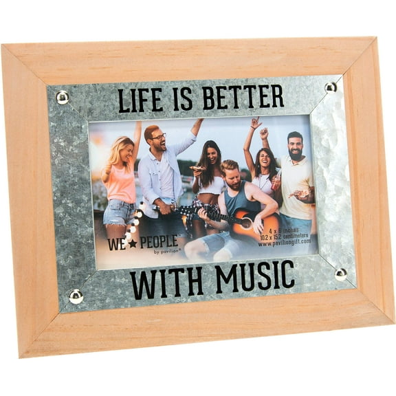 Pavilion Gift Company 67724 Life is Better Music People 4x6 MDF Easel Back Wall Hanging Picture Frame, Brown