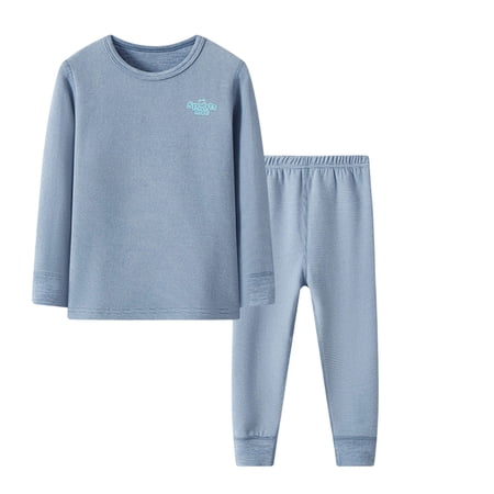 vdgthytj Boys Girls 2 Piece Loungewear Outfits Long Sleeve Pullover Tops and Jogger Pants Fall Winter Fashion Thermal Underwear Sets(17-18 years Blue)