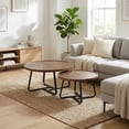 thumbnail image 4 of Mid-Century Modern Round Nesting Coffee Table Set - 2-Piece Walnut & White Marble Finish Side Tables for Living Room, Easy Assembly, 4 of 5