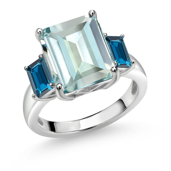Gem Stone King 925 Sterling Silver Sky Blue Simulated Aquamarine and London Blue Topaz Ring for Women (6.73 Cttw, Size 9)