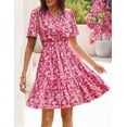 thumbnail image 3 of Merokeety Womens Summer Dresses Floral V Neck Short Sleeve Button A Line Dress Pink m, 3 of 5