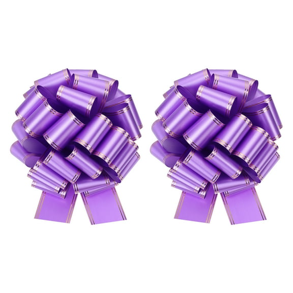 2 Pcs 10 Inch Giant Large Pull Bow Big Metallic Car Bows Ribbon with Gold Edge for Wedding Presents Gift Wrapping Christmas, Purple