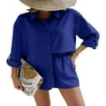 thumbnail image 1 of Trendy Button Down Shirt and Shorts Set for Women, 1 of 8