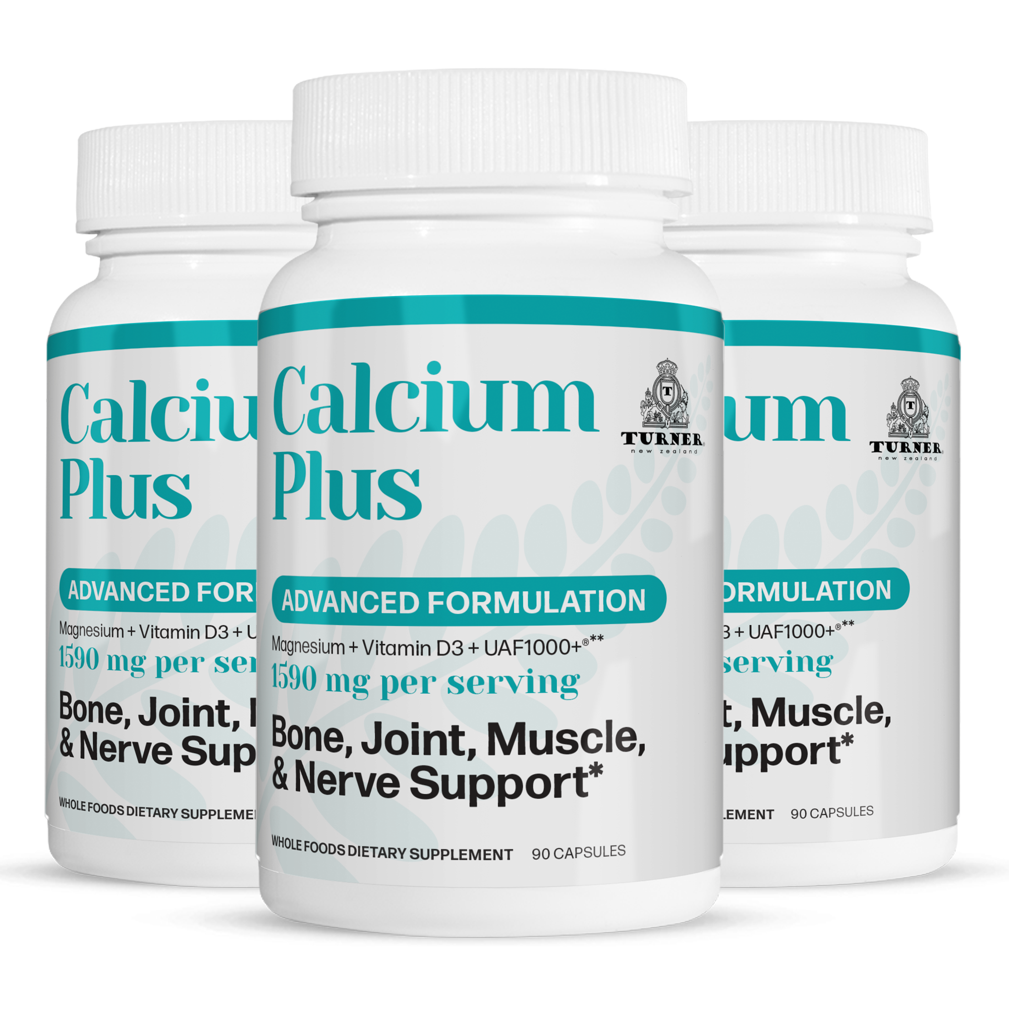 TURNER Calcium Plus All-Natural Marine Calcium Supplement for Bone Density & Joint Health, Wild-Caught Fish Bone Powder, 3 Bottles, 270 Capsules