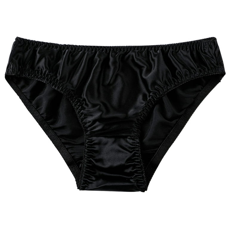 New Women Silk-Like Satin Panties Bikini Underwear Breathable Solid Color  Briefs