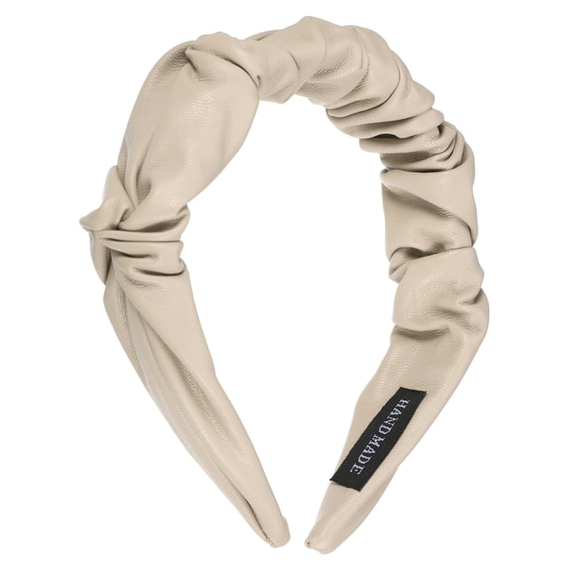 Diadema de moda Unique Bargains Cuero PU Plisada Antideslizante Beige Blanco