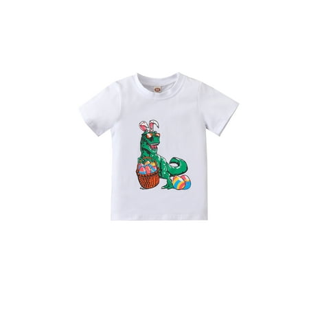 

Nokpsedcb Toddler Kids Boys Girls Easter T-Shirt Casual Bunny Dinosaur Egg Funny Print Short Sleeve Tops White 6-12 Months