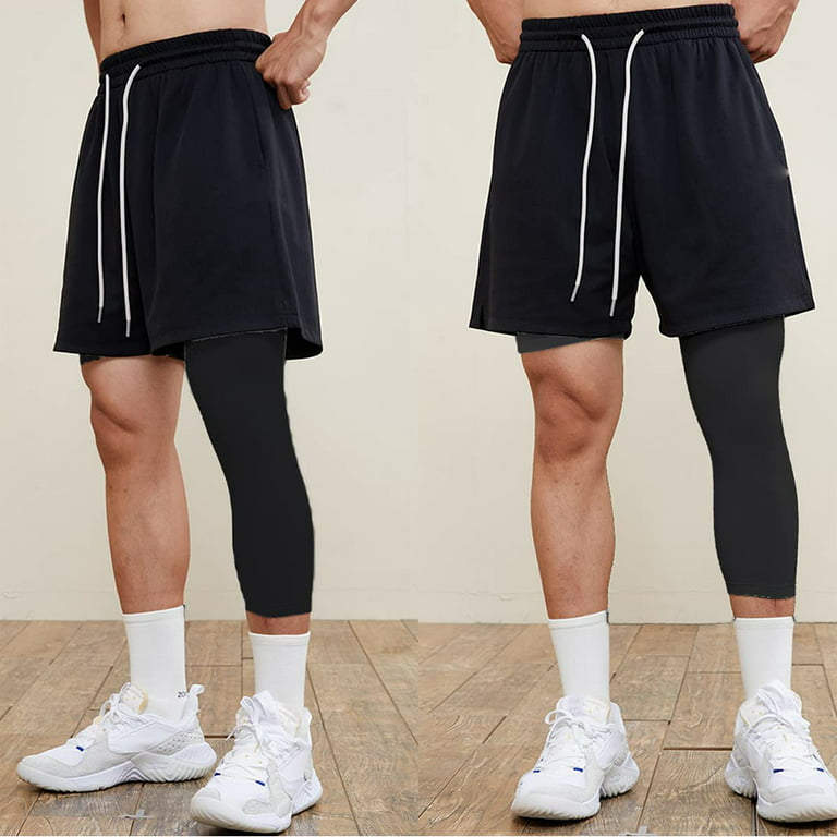 Elbourn Basketball Compression Pants Black 3/4 Capri Pants Padded, Basketball  Tights Leggings 