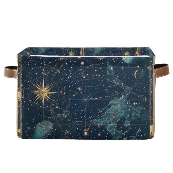 Yayeee Canvas Storage Basket with Handles for Shelves Fabric Bins Closet Organizer, Dark Star Map