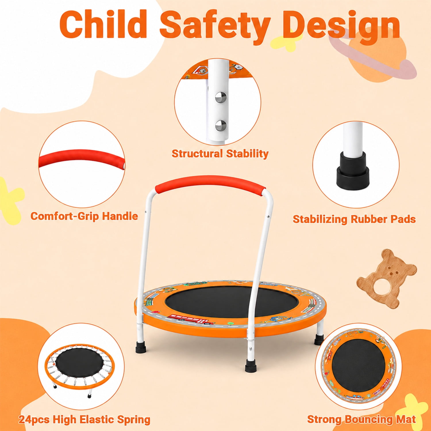 LIZEVINC 36" Trampoline Indoor Trampoline with Handle,Orange