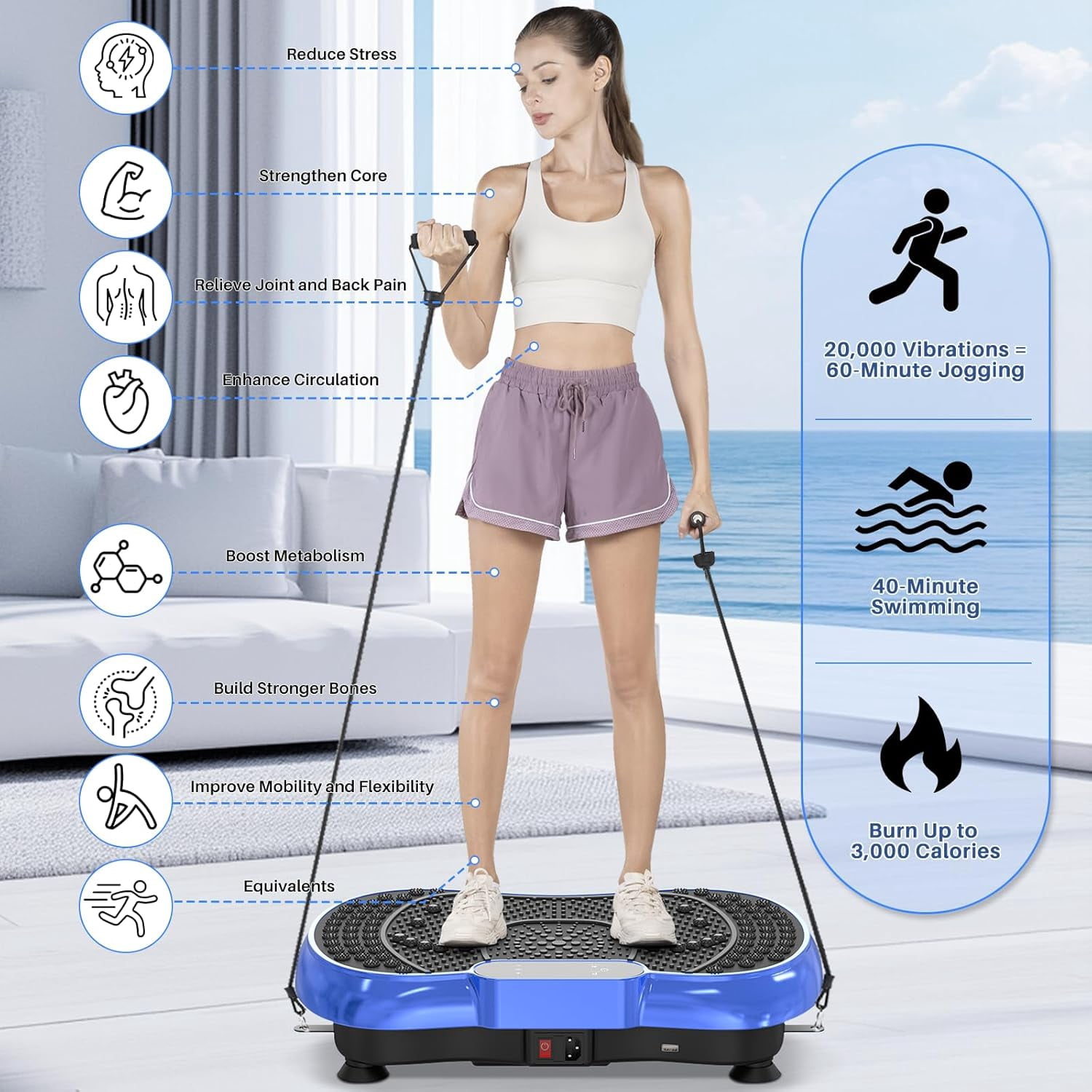 Vibration Plate Exercise Machine for Weight Loss, 220W Power Plate Vibrating Plate with 99 Speed Levels, Full Body Workout Trainer with Resistance Bands, Supports Lymphatic Drainage, 150KG Capacity