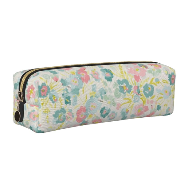 Balery Watercolor Wildflowers Estuche de Lápices de Cuero Impreso, Estuche para Suministros de Arte, Estuche de Lápices con Cremallera, Estuche de Almacenamiento de Papelería