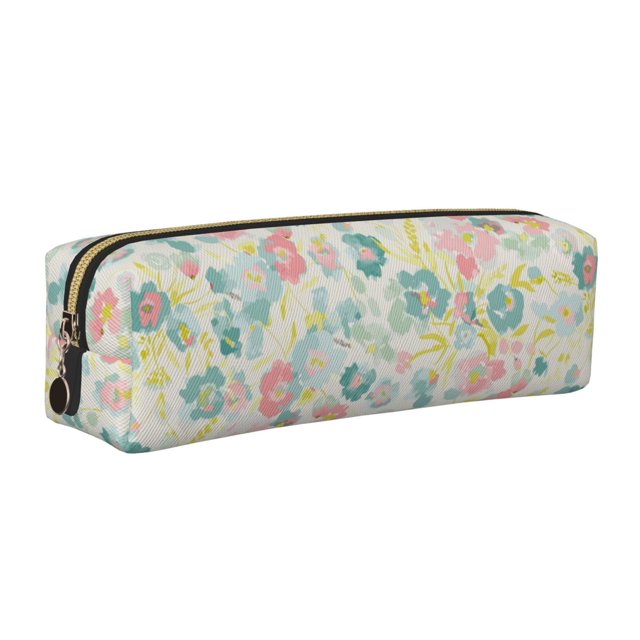 Easygdp Watercolor Wildflowers para Estuche de Lápices de Cuero, Estuche de Papelería de Cuero, Estuche de Gran Capacidad con Cremallera
