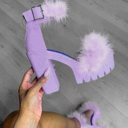 

ERTUTUYI Women s Fashion Casual Open Toe Platforms Square Heels Sandals High Heels Shoes Purple 40