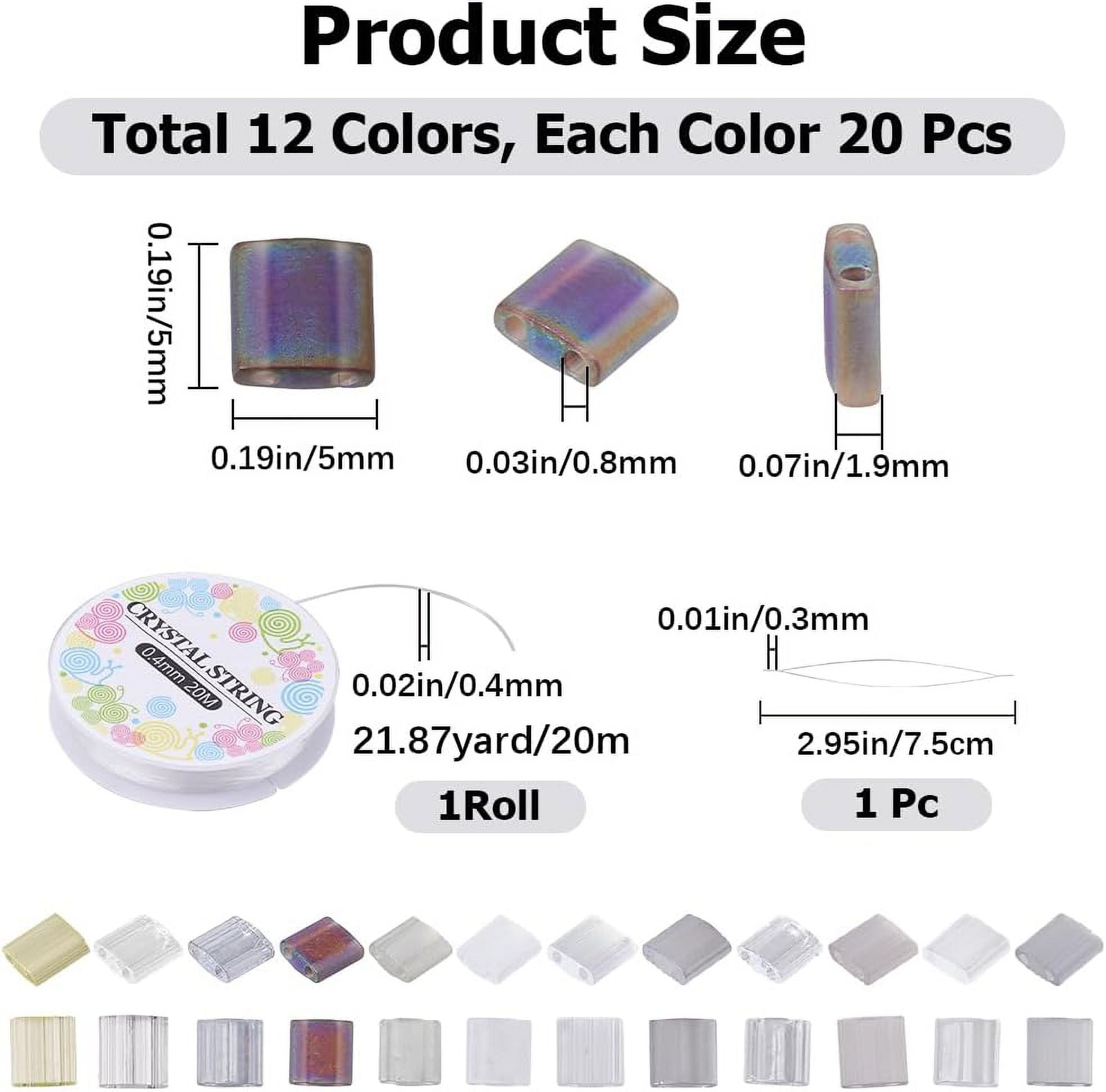 1 set DIY Tile Bracelet Making Kit Including 2-Hole Rectangle Glass Seed Beads Big Eye Beading Needles Elastic Thread Mixed color Beads: 5x4.5~x2~2.5mm Hole: 0.5~0.8mm 480pcs/set