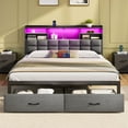thumbnail image 7 of Greenstell King Bed Frame with Drawers and Headboard, Upholstered Storage Bed with Charging Station and LED Lights,Dark Gray, 7 of 7