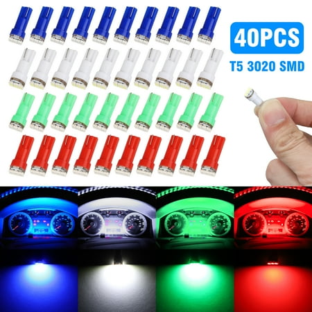 4 Lamp T5 TSV T5 Dashboard Gauge 3020SMD LED Wedge Lamp Bulb Light 4 Colors Instrument Panel Cluster Dash LED Bulbs Light Lamp, 40 Pack ()