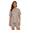thumbnail image 4 of Hanerdun Women's Outfit Sets 2 Piece Set Casual Short Sleeve Top and Shorts Sweatsuit Light Brown M, 4 of 6