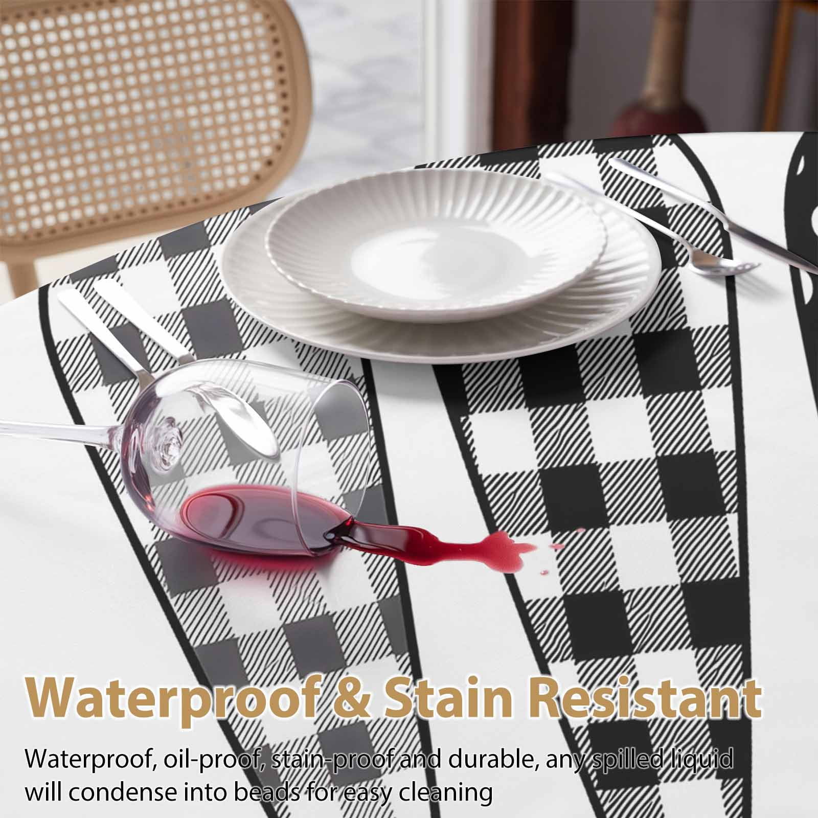 Round Tablecloth Happy Easter Waterproof Oil Proof Polyester Table Cloth Cover Decor for Home Dining Outdoor,Patio,Parties, 54" Dia. Farmhouse Plaid Carrots White