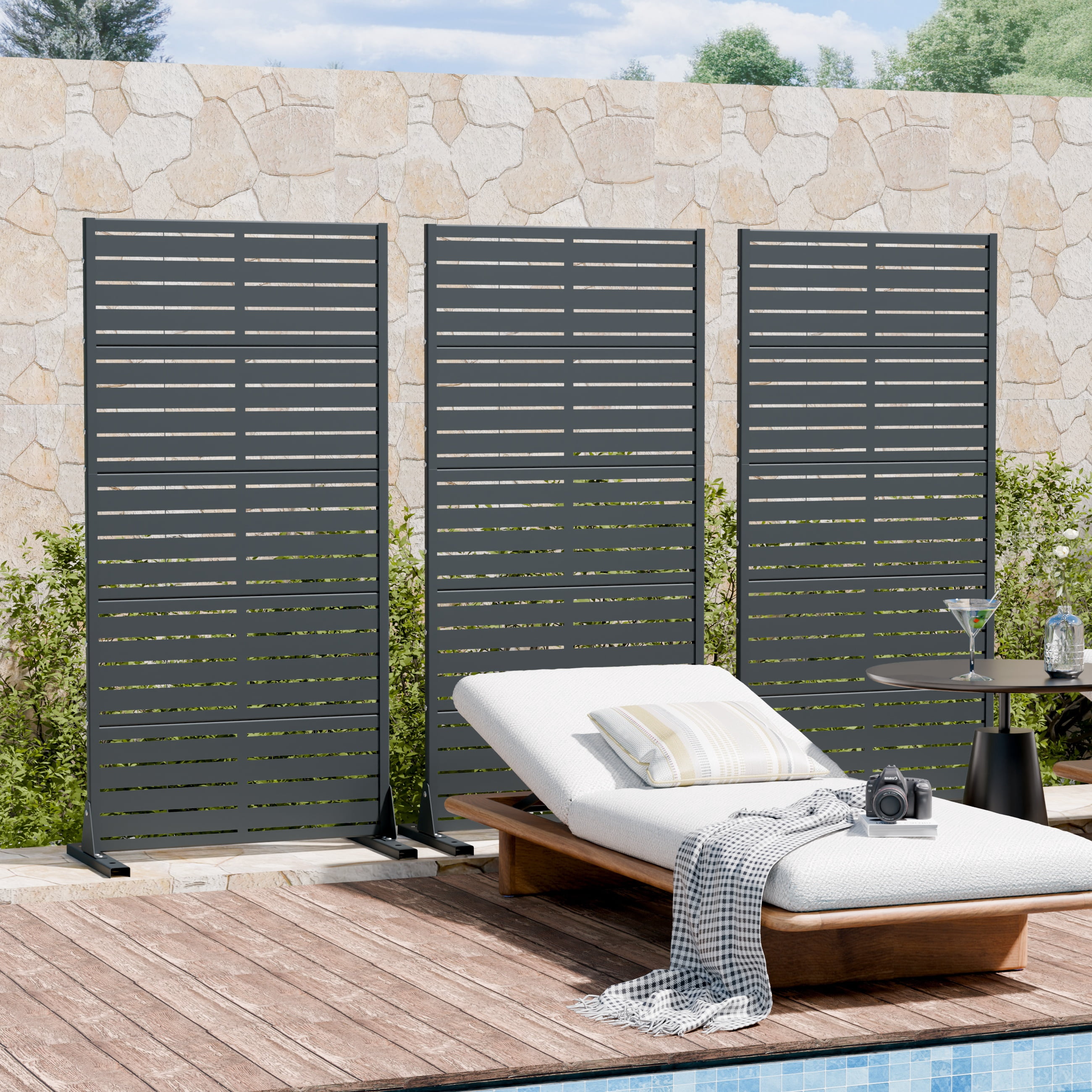 Privacy Metal Screen Fence Panel Horizontal Stripe Pattern