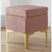 Ornavo Home Madison Modern Contemporary Square Upholstered Velvet Ottoman - Vanity Chair - Gold Metal Legs