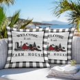 thumbnail image 3 of Throw Pillow Covers 24x24 Inch Set of 2, Farmhouse Cabin Waterproof Outdoor Pillow Covers, Country Vintage House Wood Grain Pliad Decorative Cushion Pillowcases for Couch, Sofa, Bed, Garden, Patio, 3 of 9