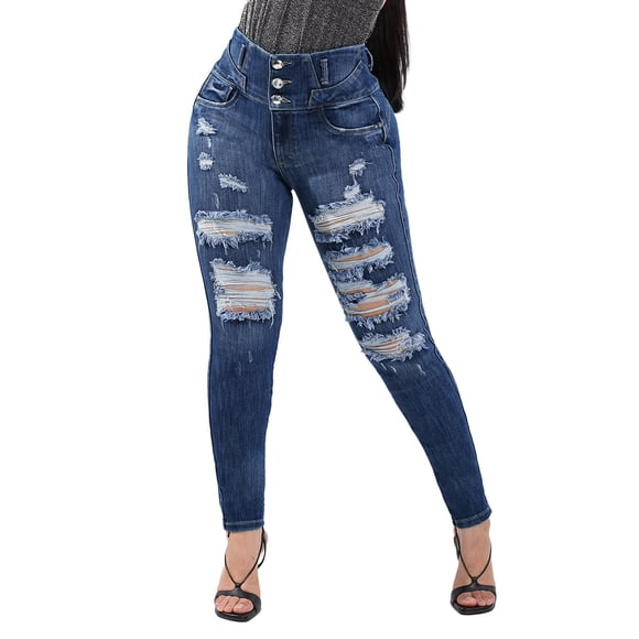 Pantalón Colombiano NYK Skinny Rotos N4787M Tiro Alto Mujer