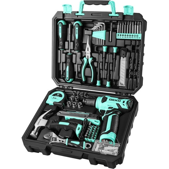 A house of tools 8V Cordless Drill Set: 126 Piece Tool Kit with Drill, Home Tool Set for Women, Turquoise