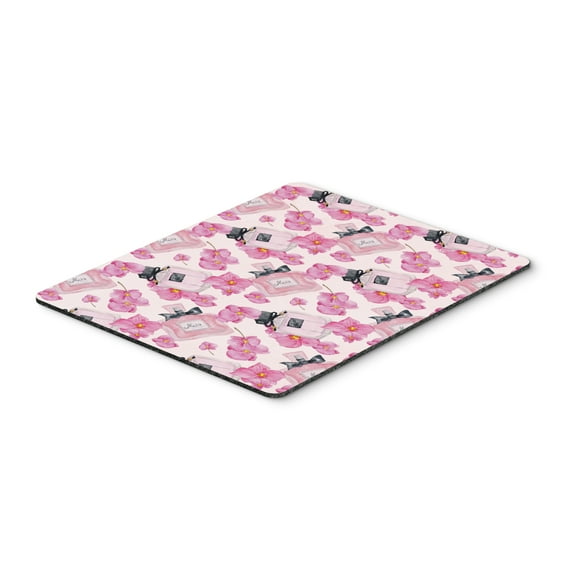 Watercolor Pink Flowers and Perfume Mouse Pad Hot Pad or Trivet