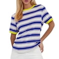 thumbnail image 1 of JAKANYQ T-Shirts pour Femmes Col Rond Hauts Amples Rayés Contraste Manches Courtes T-shirt Respirant, 1 of 4