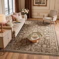 thumbnail image 3 of Toyoso 9'x12' Extra Large Traditional Mocha Rug, Ornate Botanical Border Master Suite Silicone Carpet, 0.25" Slim Machine Washable Non-Slip Area Rug for Great Room, Durable High-Traffic Large Rug, 3 of 9