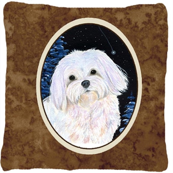 Starry Night Maltese Indoor & Outdoor Decorative Fabric Pillow - 14 x 14 in.