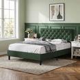 thumbnail image 3 of 4 EVER WINNER Queen Size Bed Frame with Button Tufted Headboard, Upholstered Platform Bedframe with Wood Slat Support, Box Spring Needed, Noise Free, Easy Assembly, Faux Leather & Green, 3 of 8
