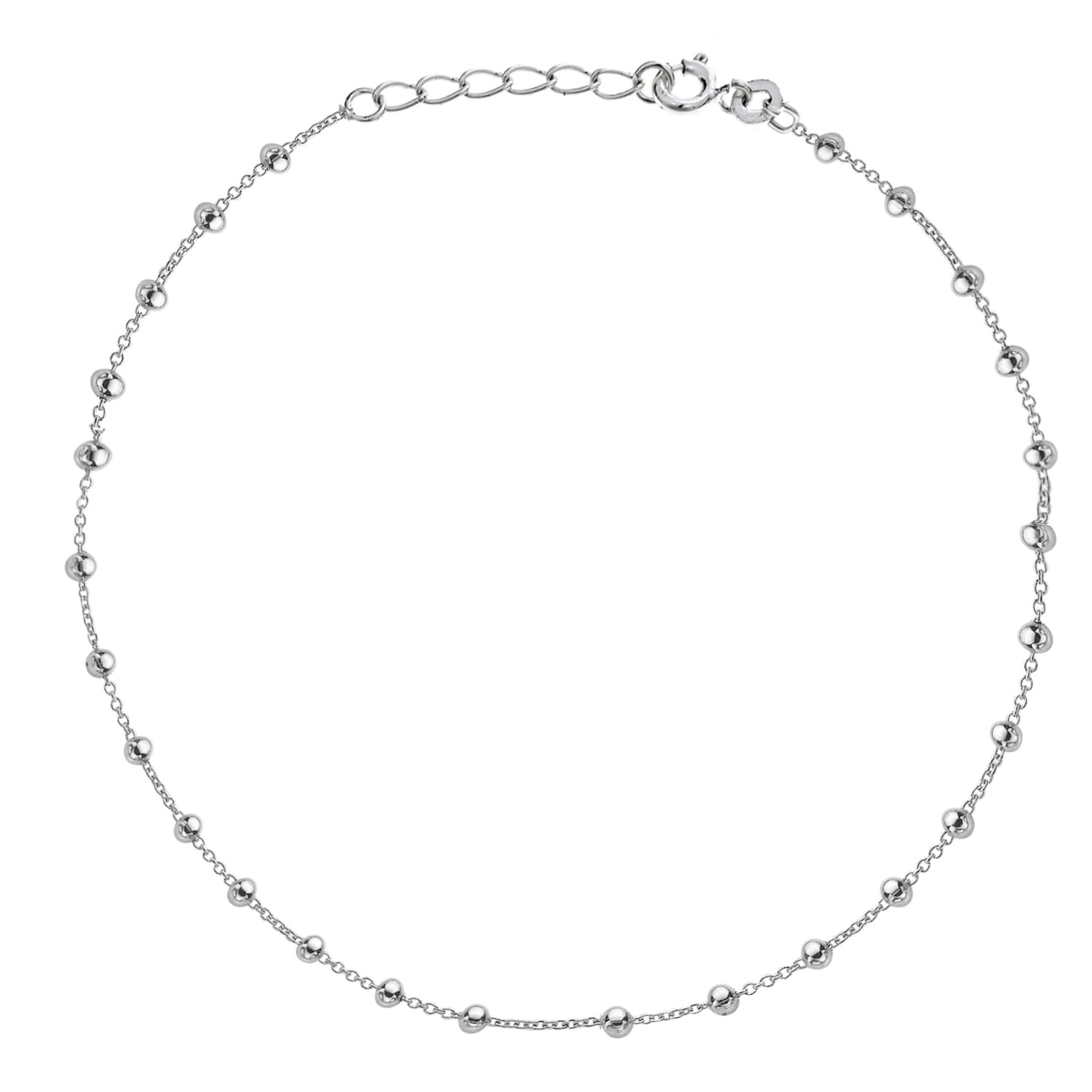 Sterling Silver Beaded Bead Link Chain Anklet Ankle Bracelet 10 inches