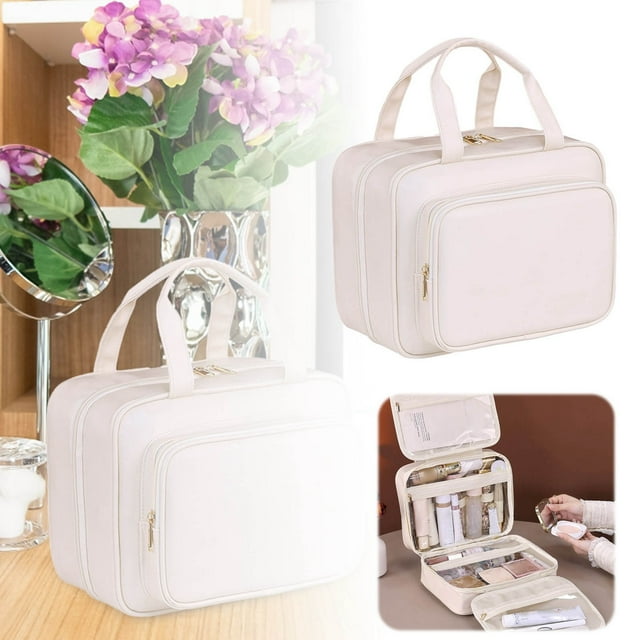 Bolsa de cosméticos grande con compartimentos, organizador de maquillaje, neceser de viaje para mujeres y niñas, almacenamiento de maquillaje