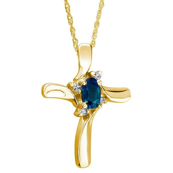 SZUL Women's Sapphire Cross Diamond Pendant 10k Yellow Gold