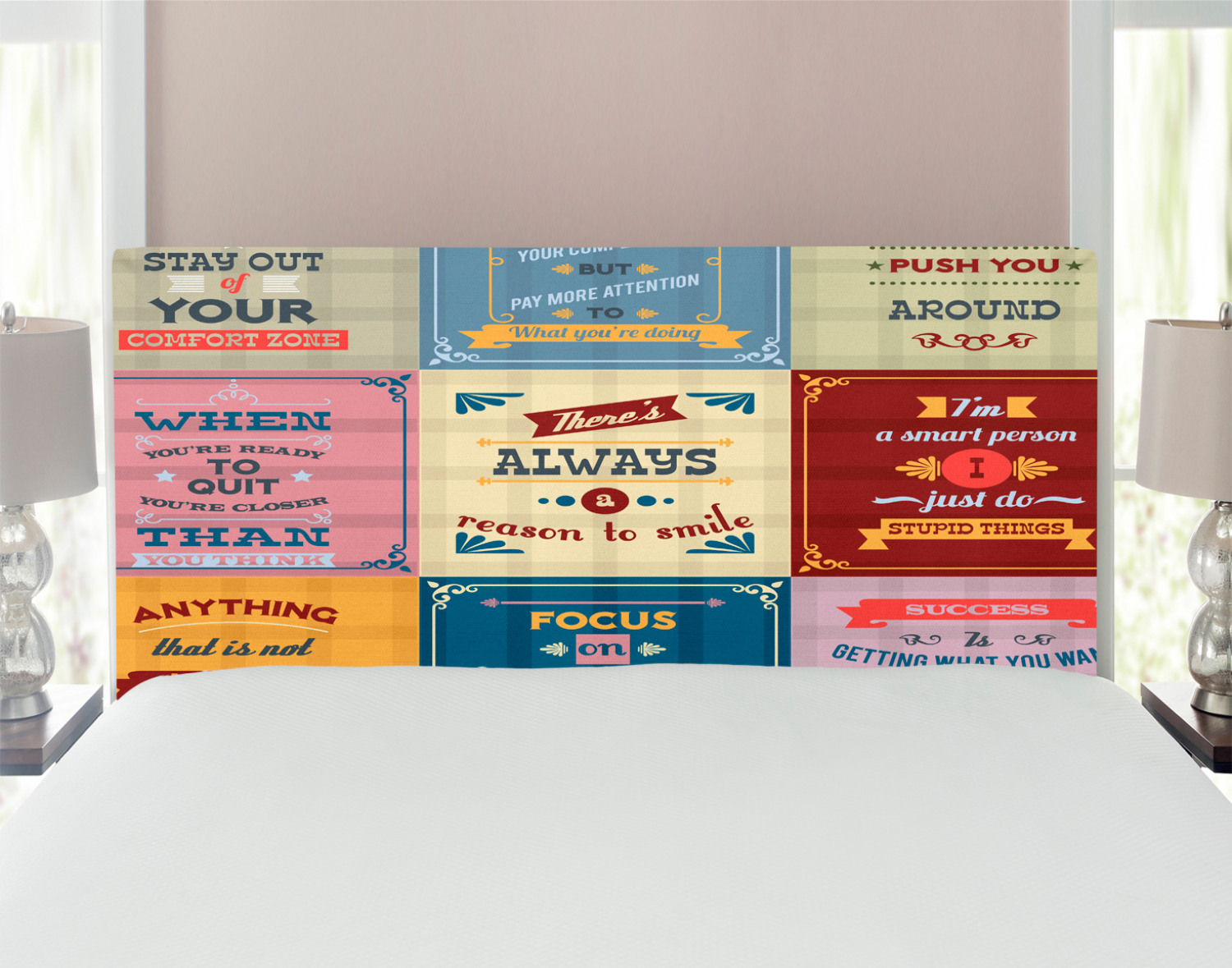 Saying Headboard, Words Pattern Success with Positive Attitude Themed